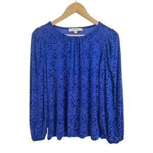 Loft Royal Blue Semi Sheer Patterned Velvet Flowy Top XS